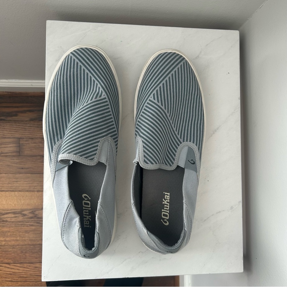 OluKai Men's Striped Blue Slip-On Loafers